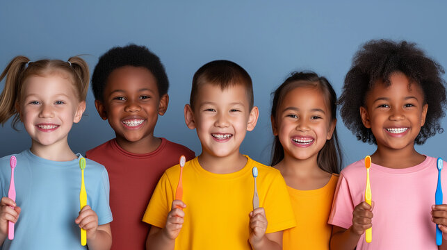 Kids holding toothbrushes