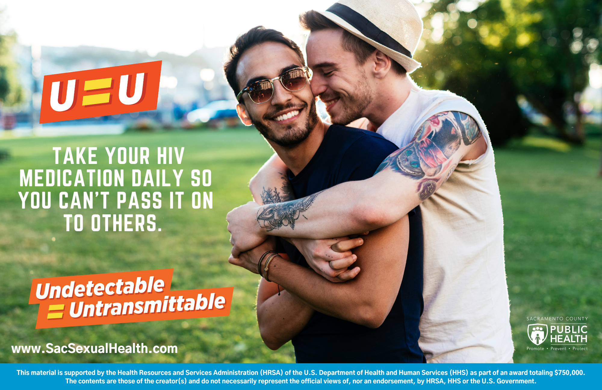 Downloadable poster: U=U. Take your HIV medication daily so you can't pass it on to others.