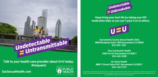 Downloadable poster: Undetectable equals Untransmittable. Talk to your health care provider about U=U today.