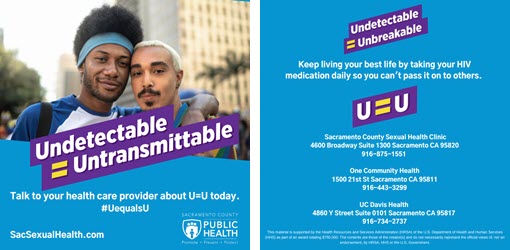 Downloadable poster: Undetectable equals Untransmittable. Talk to your health care provider about U=U today.