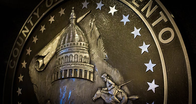 Close up of the County Seal in the County chamber 