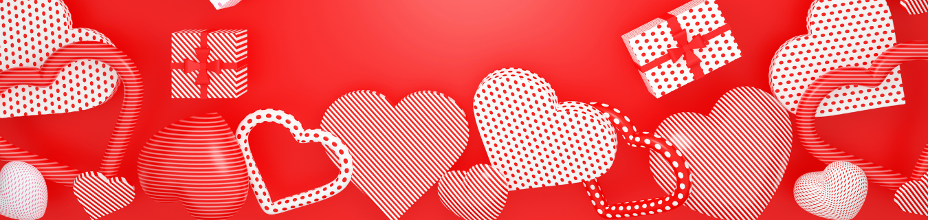 Hearts in various shapes on a red background