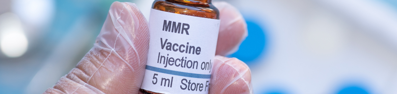 Close up of MMR vaccine bottle